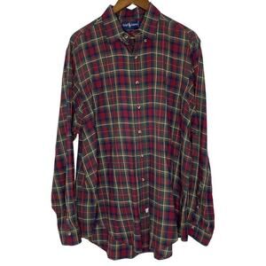 Ralph Lauren Red Checkered Plaid Patterned Button Long Sleeve Size XL Men's